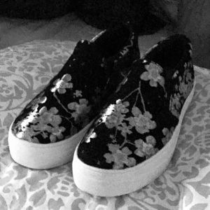 brand new black and silver slip on shoes.  Size 6